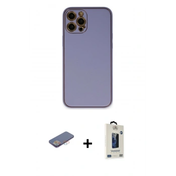 MARSİLYAN™- iPhone 12 Pro Max Kılıf Yadigar Klasik - Siyah Bilvis Hayalet Cam Ekran Koruyucu + Renkli Kamera Lens Koruma Cam - PE