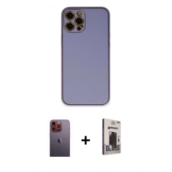 MARSİLYAN™- iPhone 12 Pro Max Kılıf Yadigar Klasik - Siyah Bilvis Hayalet Cam Ekran Koruyucu + Neon Fosforlu Kamera Lens - TU