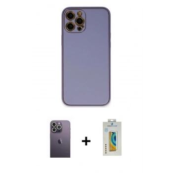 MARSİLYAN™- iPhone 12 Pro Max Kılıf Yadigar Klasik - Siyah Polymer Nano Ekran Koruyucu + Neon Fosforlu Kamera Lens - BZ