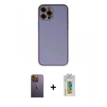 MARSİLYAN™- iPhone 12 Pro Max Kılıf Yadigar Klasik - Siyah Polymer Nano Ekran Koruyucu + Neon Fosforlu Kamera Lens - SI