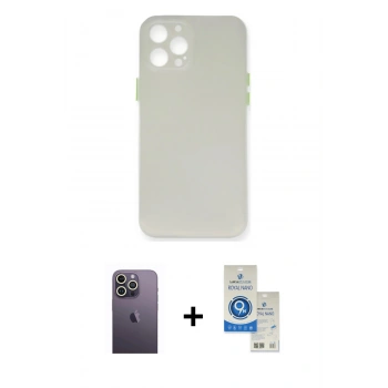 MARSİLYAN™- iPhone 12 Pro Max Kılıf Yadigar Yansıma Serisi - Şeffaf Royal Nano Ekran Koruyucu + Neon Fosforlu Kamera Lens - BZ
