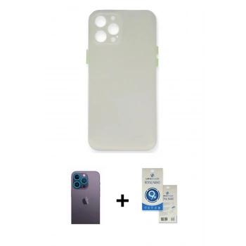 MARSİLYAN™- iPhone 12 Pro Max Kılıf Yadigar Yansıma Serisi - Şeffaf Royal Nano Ekran Koruyucu + Neon Fosforlu Kamera Lens - MI