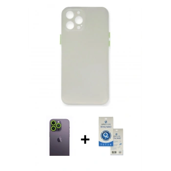 MARSİLYAN™- iPhone 12 Pro Max Kılıf Yadigar Yansıma Serisi - Şeffaf Royal Nano Ekran Koruyucu + Neon Fosforlu Kamera Lens - YL