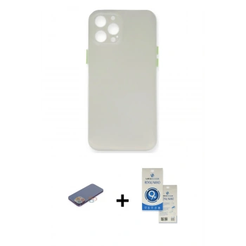 MARSİLYAN™- iPhone 12 Pro Max Kılıf Yadigar Yansıma Serisi - Şeffaf Royal Nano Ekran Koruyucu + Renkli Kamera Lens Koruma Cam - PE