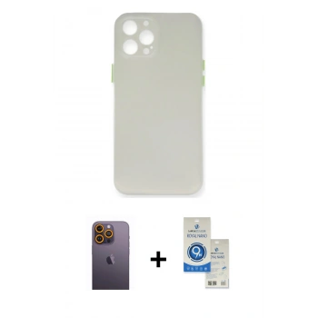MARSİLYAN™- iPhone 12 Pro Max Kılıf Yadigar Yansıma Serisi - Şeffaf Royal Nano Ekran Koruyucu + Neon Fosforlu Kamera Lens - SI
