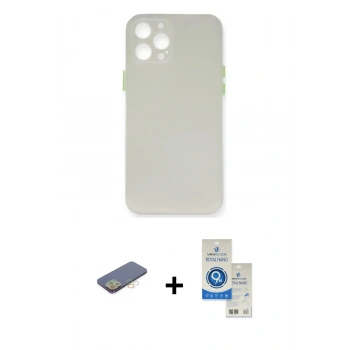 MARSİLYAN™- iPhone 12 Pro Max Kılıf Yadigar Yansıma Serisi - Şeffaf Royal Nano Ekran Koruyucu + Renkli Kamera Lens Koruma Cam - SI