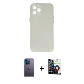 MARSİLYAN™- iPhone 12 Pro Max Kılıf Yadigar Yansıma Serisi - Şeffaf Temperli Cam Ekran Koruyucu + Neon Fosforlu Kamera Lens - MI