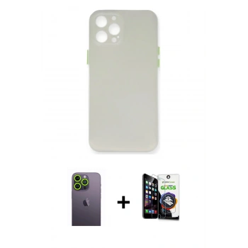 MARSİLYAN™- iPhone 12 Pro Max Kılıf Yadigar Yansıma Serisi - Şeffaf Temperli Cam Ekran Koruyucu + Neon Fosforlu Kamera Lens - YL