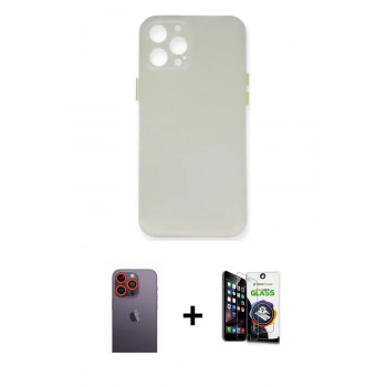 MARSİLYAN™- iPhone 12 Pro Max Kılıf Yadigar Yansıma Serisi - Şeffaf Temperli Cam Ekran Koruyucu + Neon Fosforlu Kamera Lens - TU