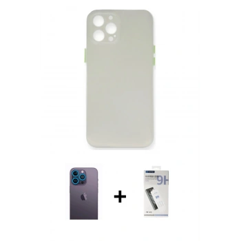 MARSİLYAN™- iPhone 12 Pro Max Kılıf Yadigar Yansıma Serisi - Şeffaf Uv Polymer Nano Ekran Koruyucu + Neon Fosforlu Kamera Lens - MI