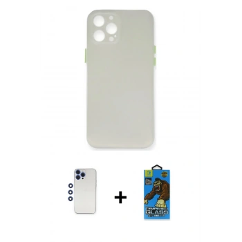 MARSİLYAN™- iPhone 12 Pro Max Kılıf Yadigar Yansıma Serisi - Siyah 18D Cam Ekran Koruyucu + Shine Kamera Lens - LT