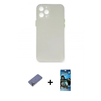 MARSİLYAN™- iPhone 12 Pro Max Kılıf Yadigar Yansıma Serisi - Siyah 34D Izgaralı Cam + Metal Kamera Lens Koruma Cam - GD