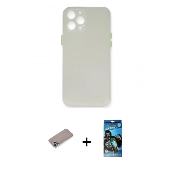 MARSİLYAN™- iPhone 12 Pro Max Kılıf Yadigar Yansıma Serisi - Siyah 34D Izgaralı Cam + Shine Kamera Lens Koruma Cam - SABE
