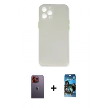 MARSİLYAN™- iPhone 12 Pro Max Kılıf Yadigar Yansıma Serisi - Siyah 34D Izgaralı Cam + Neon Fosforlu Kamera Lens - TU
