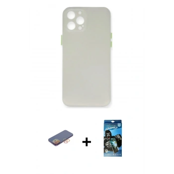 MARSİLYAN™- iPhone 12 Pro Max Kılıf Yadigar Yansıma Serisi - Siyah 34D Izgaralı Cam + Renkli Kamera Lens Koruma Cam - TU