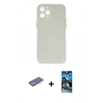 MARSİLYAN™- iPhone 12 Pro Max Kılıf Yadigar Yansıma Serisi - Siyah 34D Izgaralı Cam + Renkli Kamera Lens Koruma Cam - YL