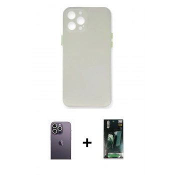 MARSİLYAN™- iPhone 12 Pro Max Kılıf Yadigar Yansıma Serisi - Siyah 360 Mat Full Body Arka Koruyucu + Neon Fosforlu Kamera Lens - BZ