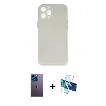 MARSİLYAN™- iPhone 12 Pro Max Kılıf Yadigar Yansıma Serisi - Siyah 3D Antistatik Cam Ekran Koruyucu + Neon Fosforlu Kamera Lens - MI