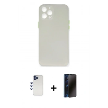 MARSİLYAN™- iPhone 12 Pro Max Kılıf Yadigar Yansıma Serisi - Siyah 3D Antistatik Hayalet Cam Ekran Koruyucu + Shine Kamera Lens - LT