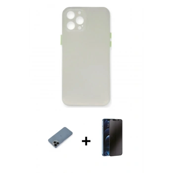 MARSİLYAN™- iPhone 12 Pro Max Kılıf Yadigar Yansıma Serisi - Siyah 3D Antistatik Hayalet Cam Ekran Koruyucu + Shine Kamera Lens Koruma Cam - SH