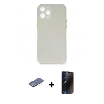 MARSİLYAN™- iPhone 12 Pro Max Kılıf Yadigar Yansıma Serisi - Siyah 3D Antistatik Hayalet Cam Ekran Koruyucu + Renkli Kamera Lens Koruma Cam - YL