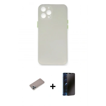 MARSİLYAN™- iPhone 12 Pro Max Kılıf Yadigar Yansıma Serisi - Siyah 3D Antistatik Hayalet Cam Ekran Koruyucu + Shine Kamera Lens Koruma Cam - SABE