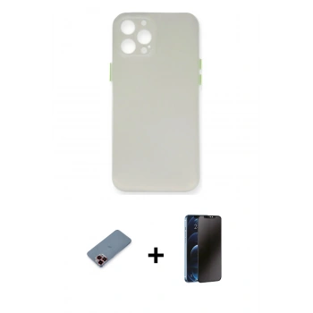 MARSİLYAN™- iPhone 12 Pro Max Kılıf Yadigar Yansıma Serisi - Siyah 3D Antistatik Hayalet Cam Ekran Koruyucu + Metal Kamera Lens Koruma Cam - KI