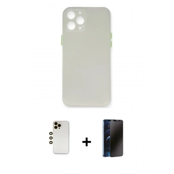MARSİLYAN™- iPhone 12 Pro Max Kılıf Yadigar Yansıma Serisi - Siyah 3D Antistatik Hayalet Cam Ekran Koruyucu + Shine Kamera Lens - GD
