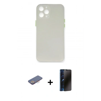 MARSİLYAN™- iPhone 12 Pro Max Kılıf Yadigar Yansıma Serisi - Siyah 3D Antistatik Hayalet Cam Ekran Koruyucu + Renkli Kamera Lens Koruma Cam - PE