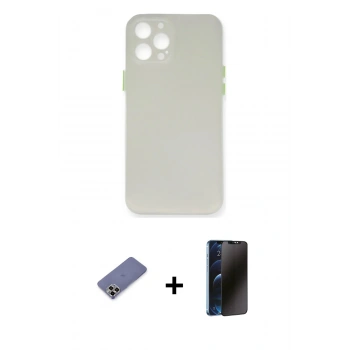 MARSİLYAN™- iPhone 12 Pro Max Kılıf Yadigar Yansıma Serisi - Siyah 3D Antistatik Hayalet Cam Ekran Koruyucu + Metal Kamera Lens Koruma Cam - GD