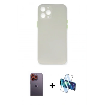 MARSİLYAN™- iPhone 12 Pro Max Kılıf Yadigar Yansıma Serisi - Siyah 3D Antistatik Seramik Nano Ekran Koruyucu + Neon Fosforlu Kamera Lens - TU