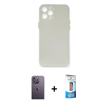 MARSİLYAN™- iPhone 12 Pro Max Kılıf Yadigar Yansıma Serisi - Siyah 5D Eko Cam Ekran Koruyucu + Neon Fosforlu Kamera Lens - BZ