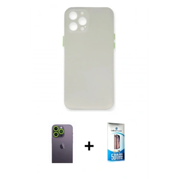 MARSİLYAN™- iPhone 12 Pro Max Kılıf Yadigar Yansıma Serisi - Siyah 5D Eko Cam Ekran Koruyucu + Neon Fosforlu Kamera Lens - YL