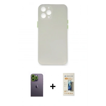 MARSİLYAN™- iPhone 12 Pro Max Kılıf Yadigar Yansıma Serisi - Siyah 6D Mat Seramik Hayalet Nano Ekran Koruyucu + Neon Fosforlu Kamera Lens - YL