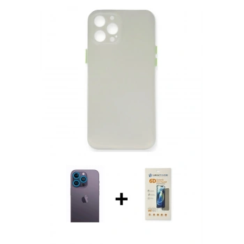 MARSİLYAN™- iPhone 12 Pro Max Kılıf Yadigar Yansıma Serisi - Siyah 6D Mat Seramik Hayalet Nano Ekran Koruyucu + Neon Fosforlu Kamera Lens - MI