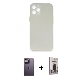 MARSİLYAN™- iPhone 12 Pro Max Kılıf Yadigar Yansıma Serisi - Siyah Bilvis Hayalet Cam Ekran Koruyucu + Neon Fosforlu Kamera Lens - BZ