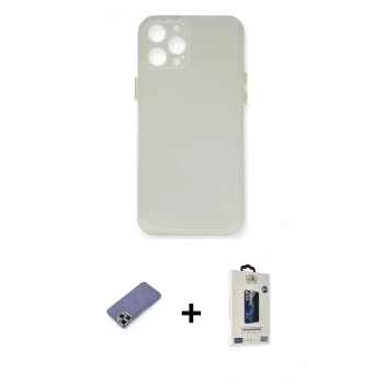 MARSİLYAN™- iPhone 12 Pro Max Kılıf Yadigar Yansıma Serisi - Siyah Bilvis Hayalet Cam Ekran Koruyucu + Metal Kamera Lens Koruma Cam - GD