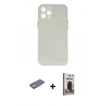 MARSİLYAN™- iPhone 12 Pro Max Kılıf Yadigar Yansıma Serisi - Siyah Bilvis Hayalet Cam Ekran Koruyucu + Renkli Kamera Lens Koruma Cam - SI
