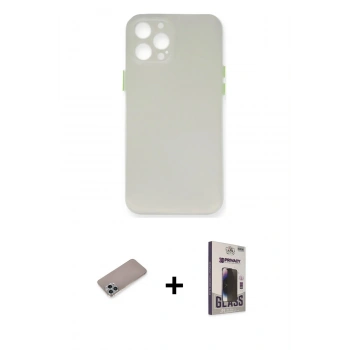 MARSİLYAN™- iPhone 12 Pro Max Kılıf Yadigar Yansıma Serisi - Siyah Bilvis Hayalet Cam Ekran Koruyucu + Shine Kamera Lens Koruma Cam - SABE