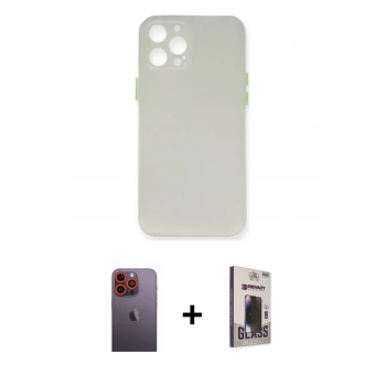 MARSİLYAN™- iPhone 12 Pro Max Kılıf Yadigar Yansıma Serisi - Siyah Bilvis Hayalet Cam Ekran Koruyucu + Neon Fosforlu Kamera Lens - TU