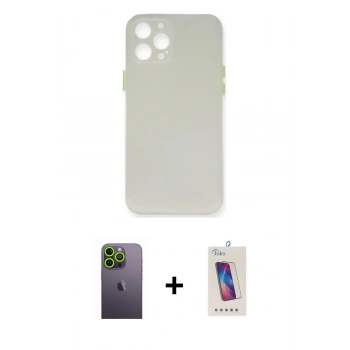 MARSİLYAN™- iPhone 12 Pro Max Kılıf Yadigar Yansıma Serisi - Siyah Joko 5D Cam + Neon Fosforlu Kamera Lens - YL