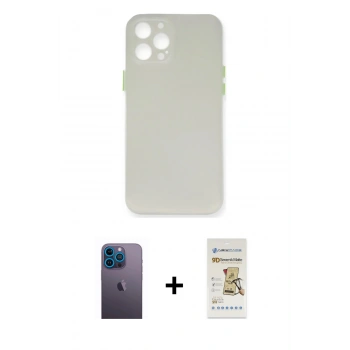 MARSİLYAN™- iPhone 12 Pro Max Kılıf Yadigar Yansıma Serisi - Siyah Mat Seramik Nano Ekran Koruyucu + Neon Fosforlu Kamera Lens - MI