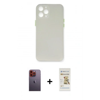 MARSİLYAN™- iPhone 12 Pro Max Kılıf Yadigar Yansıma Serisi - Siyah Mat Seramik Nano Ekran Koruyucu + Neon Fosforlu Kamera Lens - TU