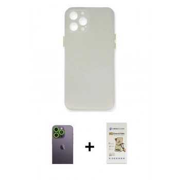 MARSİLYAN™- iPhone 12 Pro Max Kılıf Yadigar Yansıma Serisi - Siyah Mat Seramik Nano Ekran Koruyucu + Neon Fosforlu Kamera Lens - YL