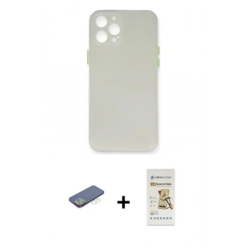 MARSİLYAN™- iPhone 12 Pro Max Kılıf Yadigar Yansıma Serisi - Siyah Mat Seramik Nano Ekran Koruyucu + Renkli Kamera Lens Koruma Cam - YL