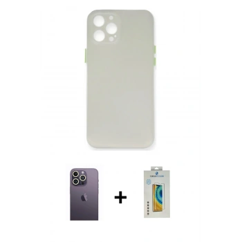 MARSİLYAN™- iPhone 12 Pro Max Kılıf Yadigar Yansıma Serisi - Siyah Polymer Nano Ekran Koruyucu + Neon Fosforlu Kamera Lens - BZ
