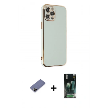 MARSİLYAN™- iPhone 12 Pro Max Kılıf Yankı Serisi - Şeffaf 360 Full Body Arka Koruyucu + Metal Kamera Lens Koruma Cam - GD