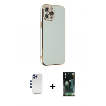 MARSİLYAN™- iPhone 12 Pro Max Kılıf Yankı Serisi - Şeffaf 360 Full Body Arka Koruyucu + Shine Kamera Lens - LT