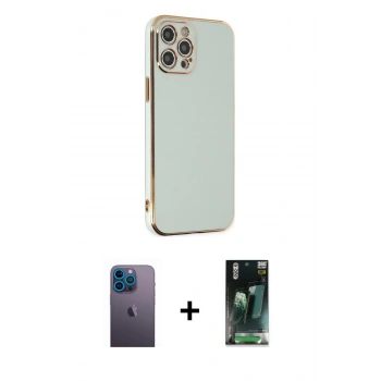 MARSİLYAN™- iPhone 12 Pro Max Kılıf Yankı Serisi - Şeffaf 360 Full Body Arka Koruyucu + Neon Fosforlu Kamera Lens - MI