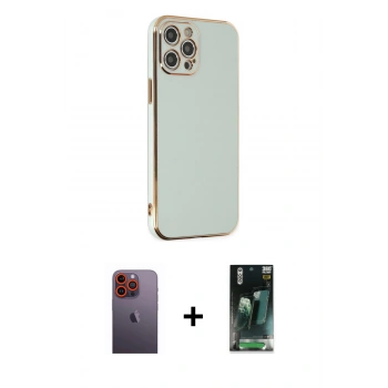 MARSİLYAN™- iPhone 12 Pro Max Kılıf Yankı Serisi - Şeffaf 360 Full Body Arka Koruyucu + Neon Fosforlu Kamera Lens - TU
